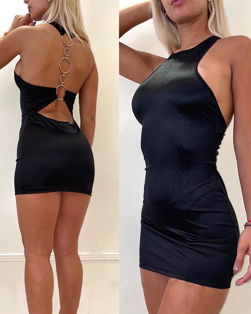 

Halter Backless Cutout Bodycon Dress, Black