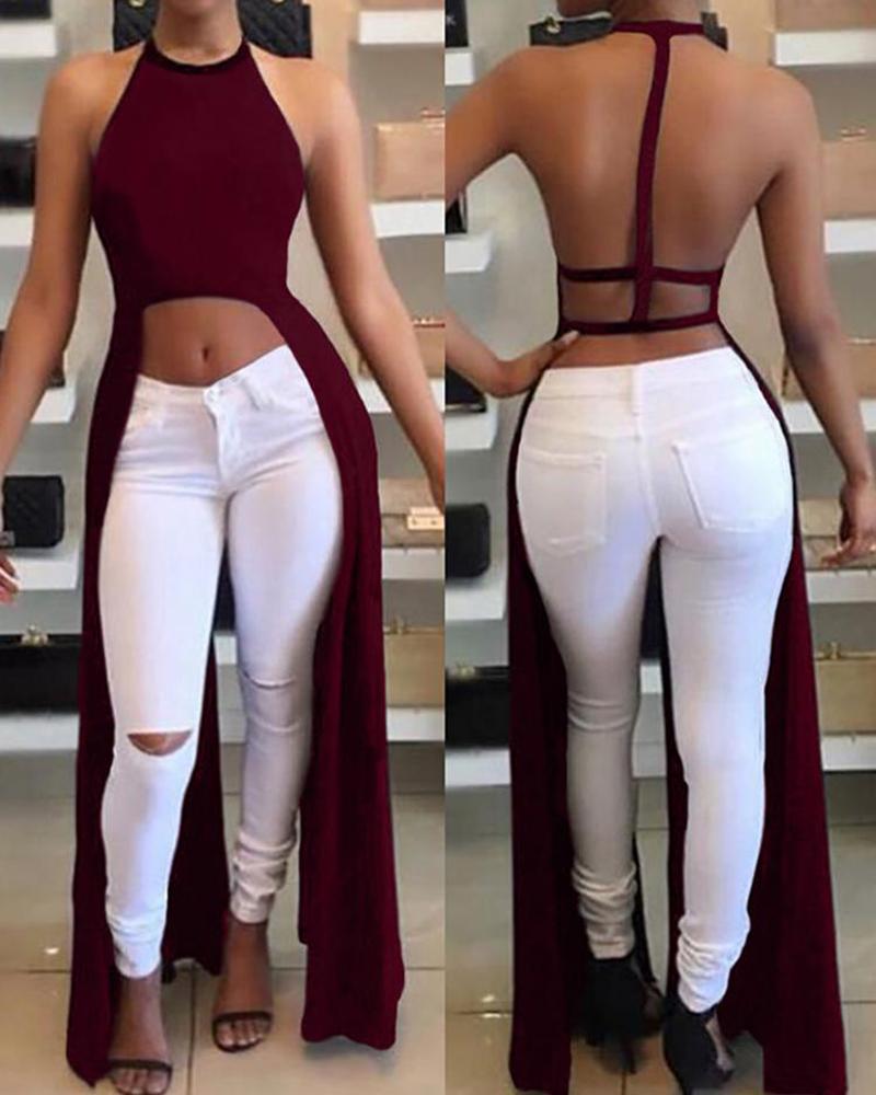 

Halter Backless High Slit Top, Wine red