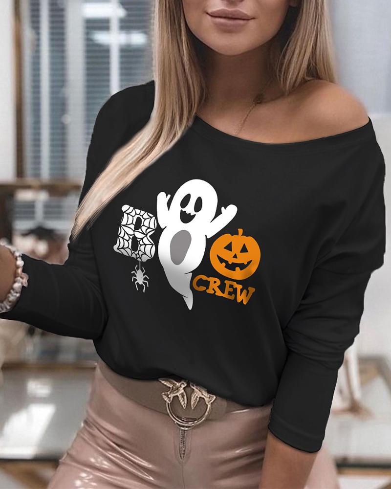 

Halloween Print Long Sleeve Top, Black