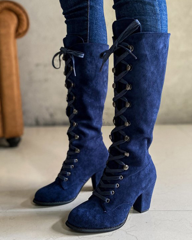 

Lace-up Chunky Heel Boots, Blue