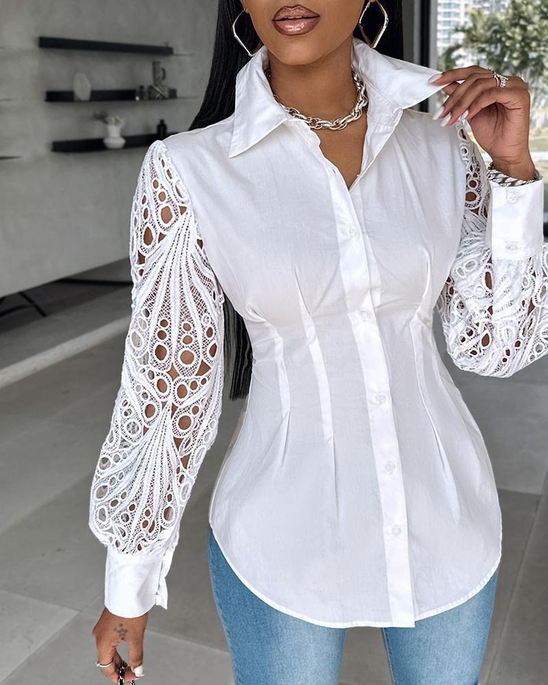 

Lantern Sleeve Eyelet Embroidery Top, White