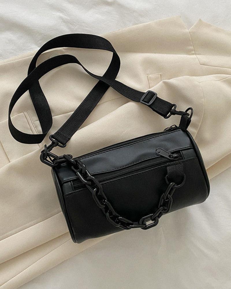 

Chain Decor Cylinder Bag, Black