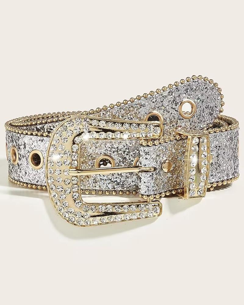 

Rhinestone Beaded Buckled Fashionable Wedding Party Gift Blet, Silver