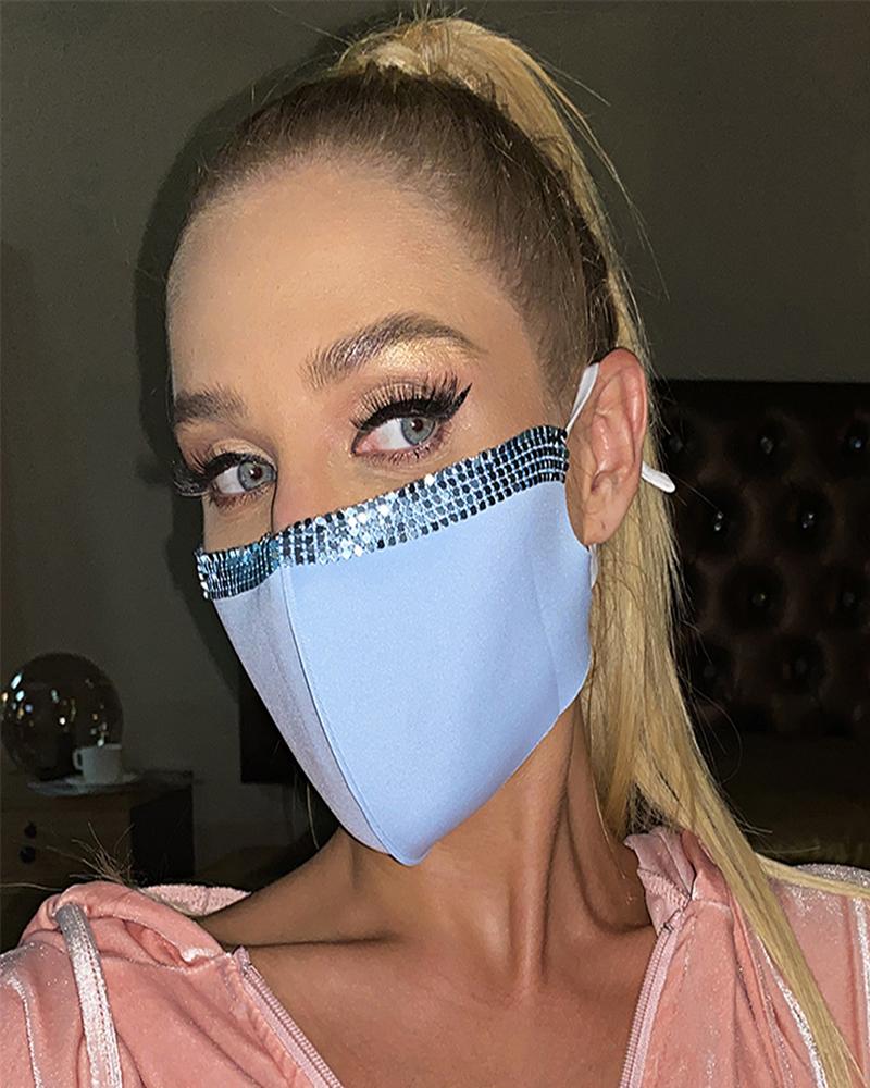 

Bling Face Cloth Mask Reusable Rhinestone Decor Earloop Face Mask, Blue