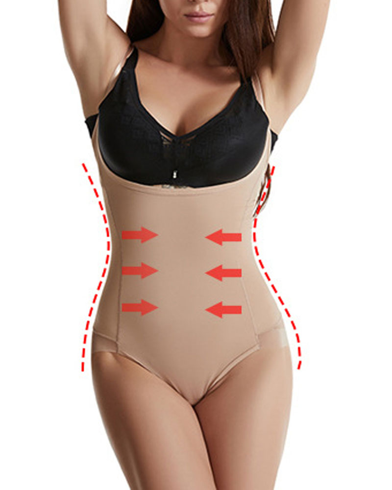 

Body Shaping Tummy Control Bodysuit Waist Trainer Chest Support Abdomen Corset Shapewear, Nude