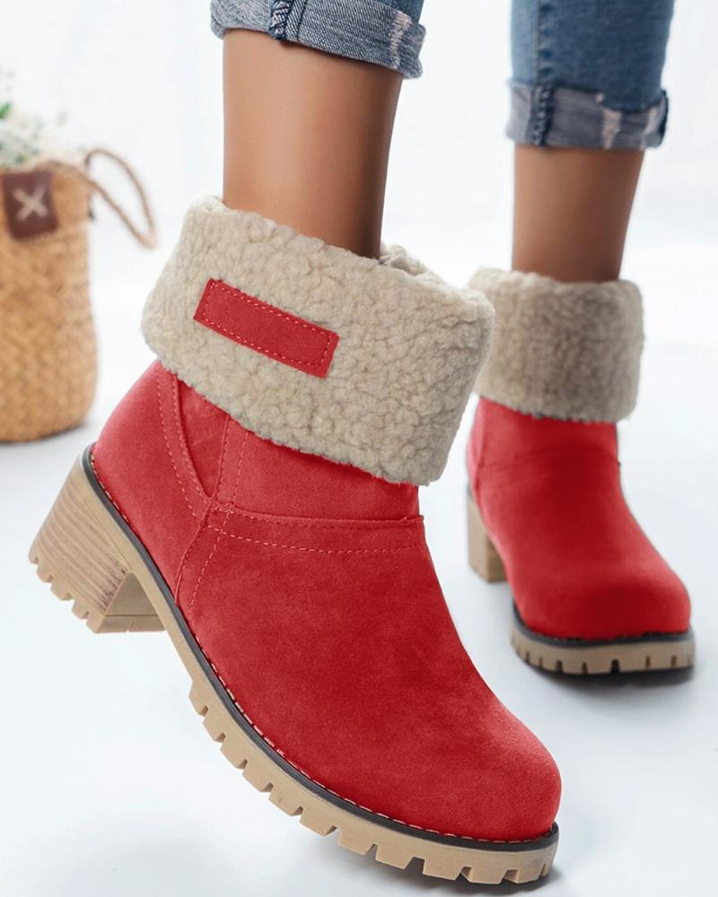 

Fuzzy Fleece Lined Ankle Boots, Red