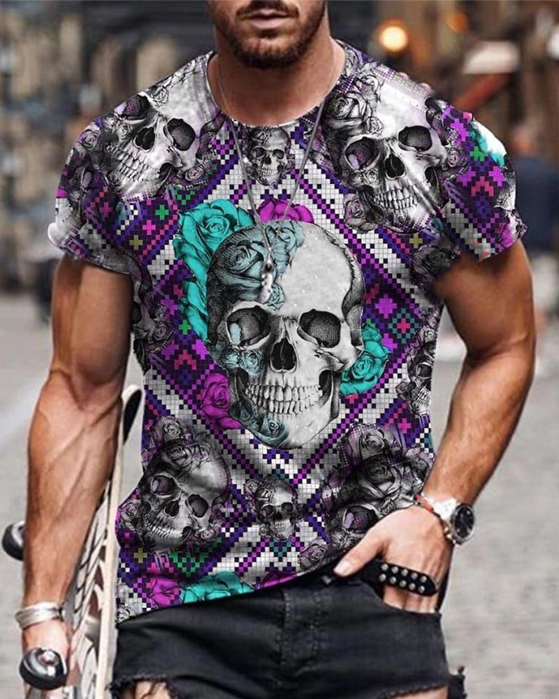 

Street Skull Print Short Sleeve T-shirt, Black