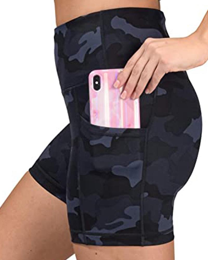

Tie Dye Skinny High Waist Yoga Shorts, Dark blue