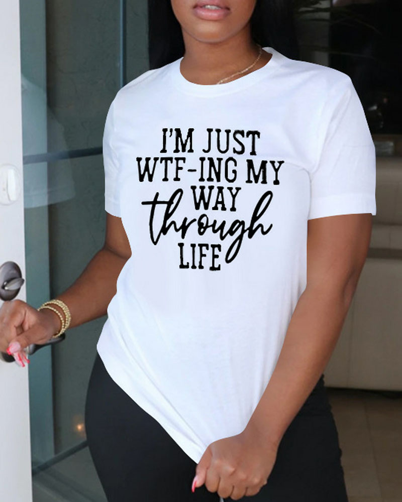 

Letter Print Short Sleeve Casual T-shirt, White