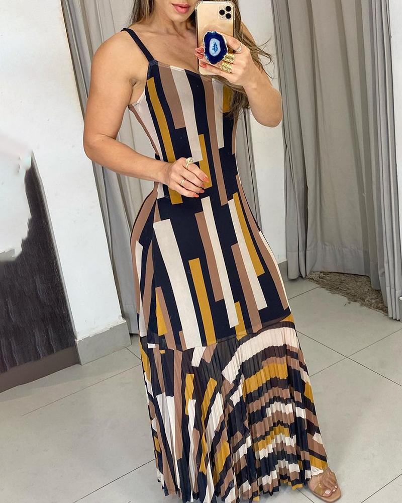 

Geo Pattern Print Ruched Sleeveless Maxi Dress, Multicolor