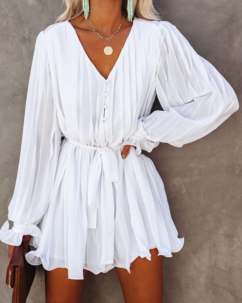 

Brief Comfy Pleated Long Sleeve Rompers, White