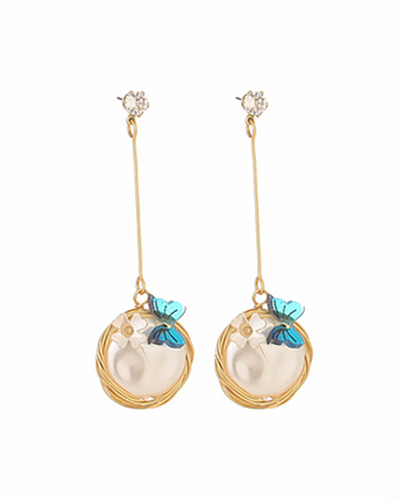 

1Pair Butterfly Floral Decor Faux Pearl Drop Earrings, Style1