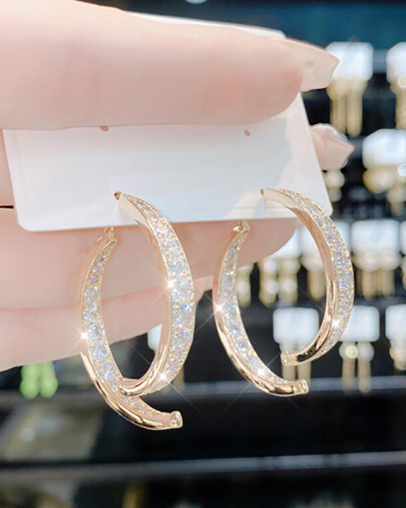 

Rhinestone Decor Cross Curved Earrings, Gold