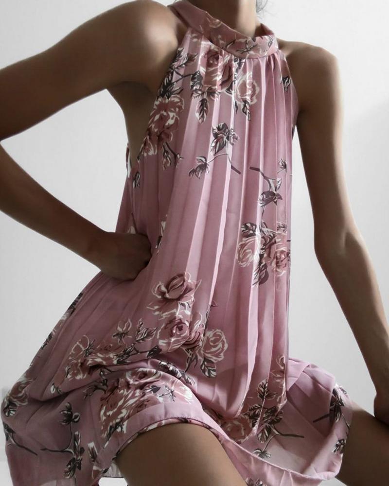 

O Neck Floral Print Ruched Casual Dress, Pink