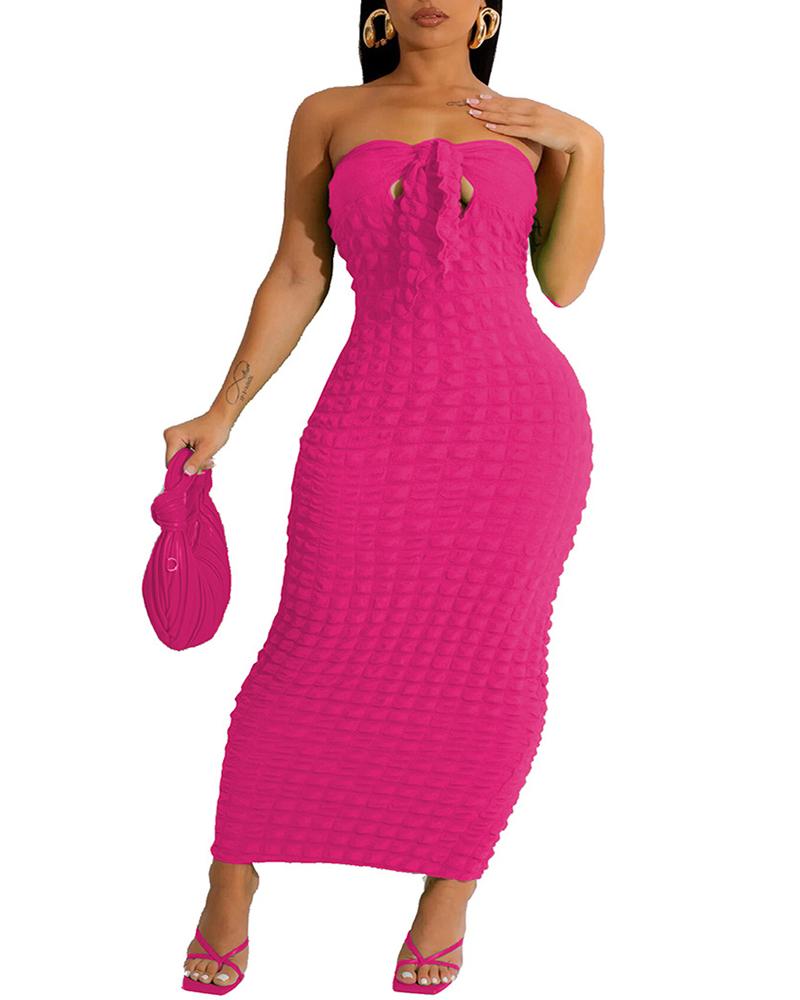 

Bandeau Tied Detail Bubble Textured Maxi Dress, Hot pink