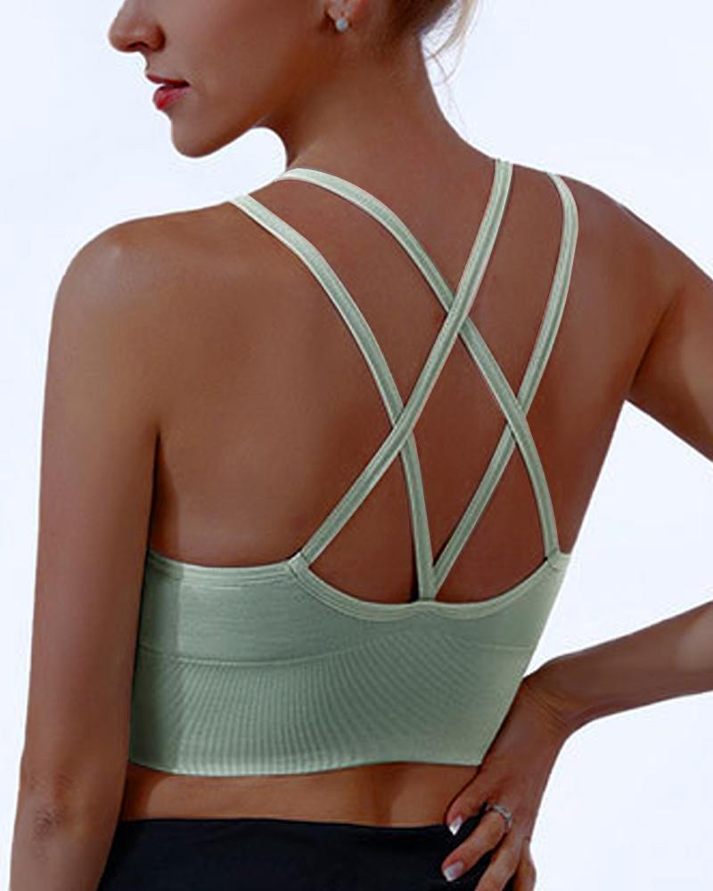 

Crisscross Backless Sports Bra, Green