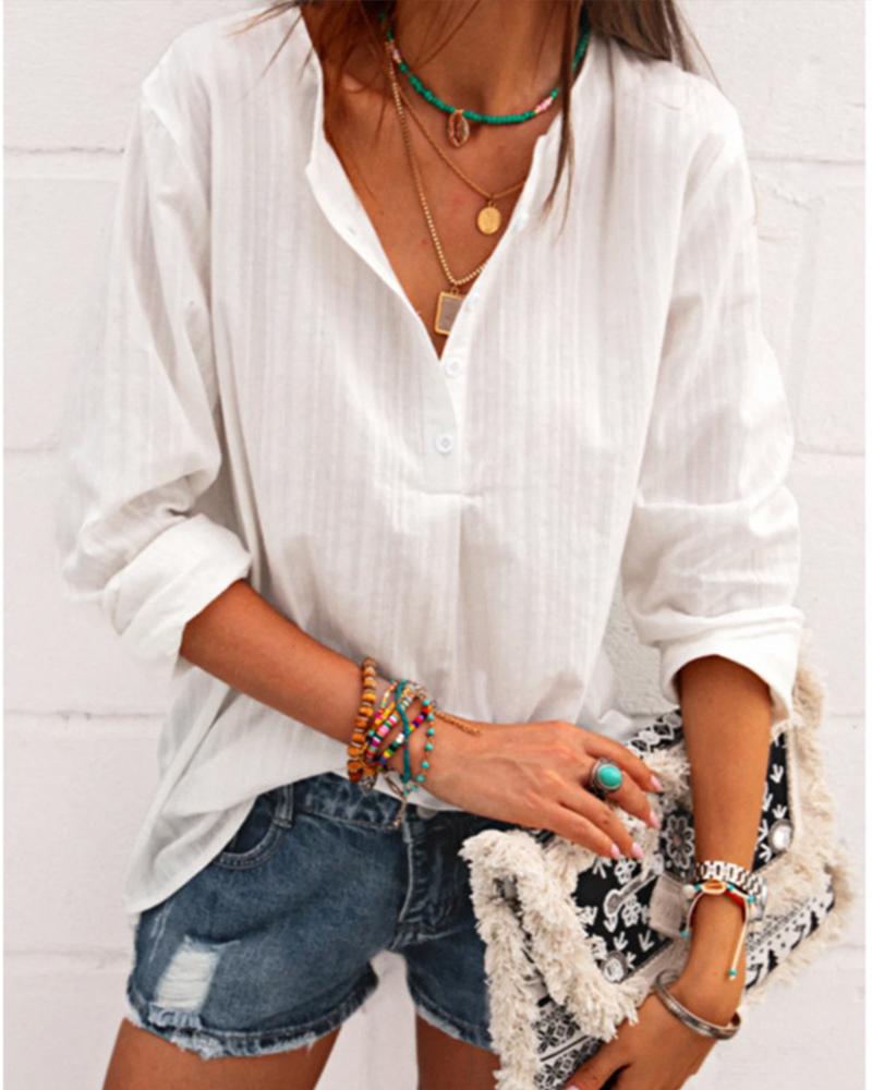 

Solid Color Striped Long Sleeve Shirt, White