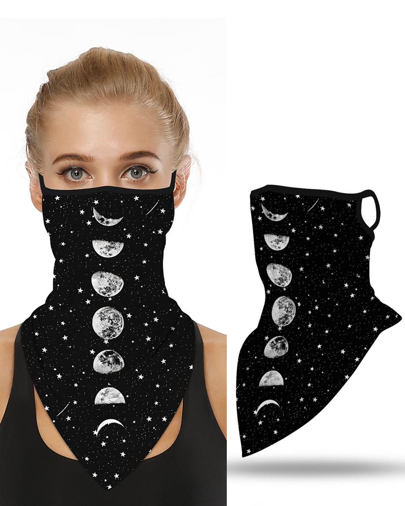 

Moon Stars Print Breathable Ear Loop Face Cover Bandana Outdoors, Black