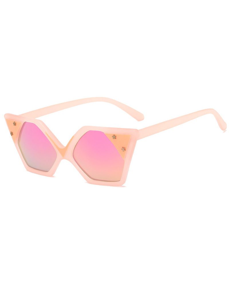 

1Pair Star Studded Pattern Asymmetrical Frame Sunglasses, Pink