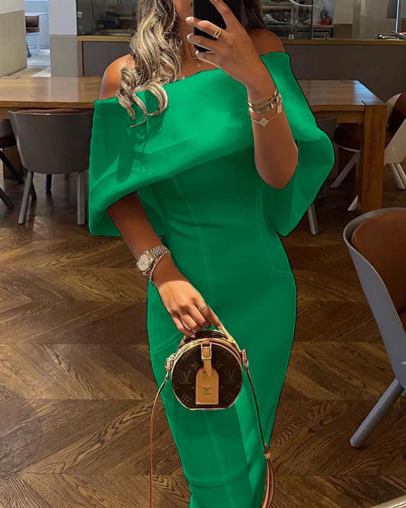 

Off Shoulder Cape Design Skinny Party Dress, Green