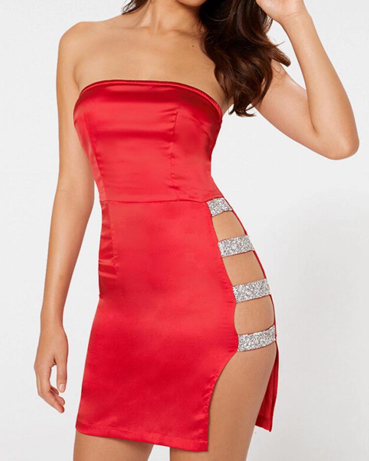 

Strapless Side Ladder Cutout Mini Dress - Red