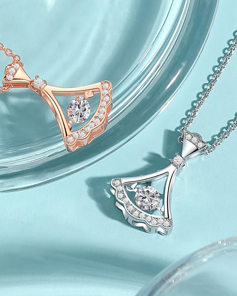 

1pc Valentine's Day Scallop Shaped Rhinestone Pendant Chain Necklace, Gold