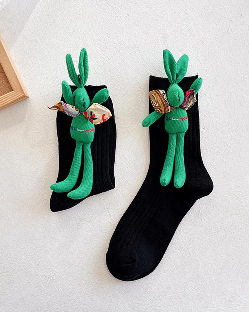 

1Pair Bunny Pattern Embroidery Socks, Black