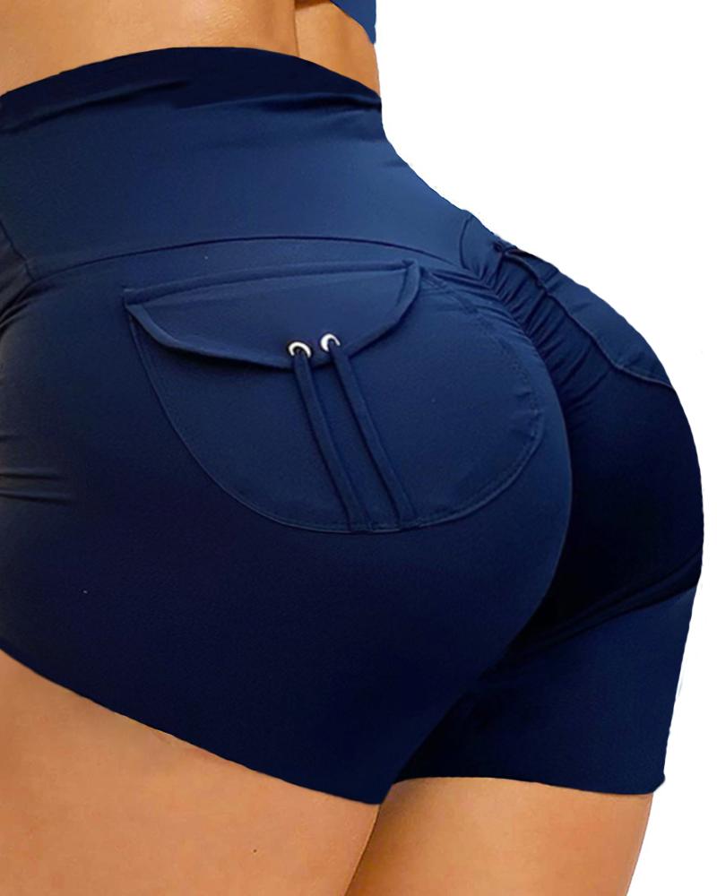 

Pocket Design High Rise Butt Lifting Yoga Shorts, Black