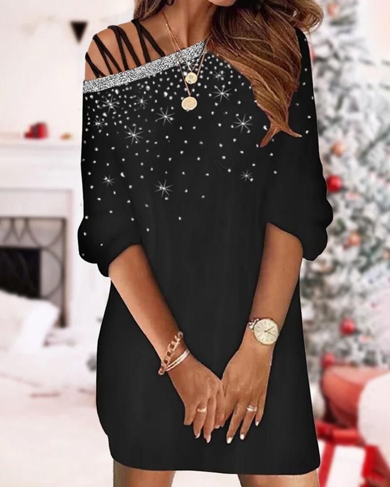 

Cold Shoulder Rhinestone Decor Dress, Black