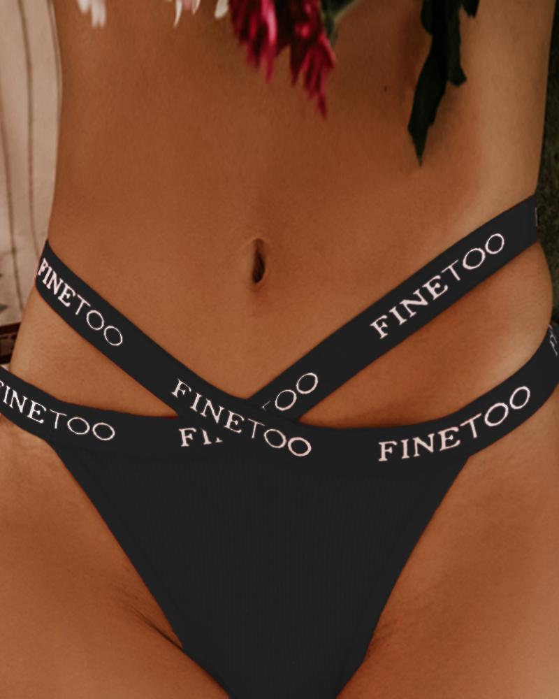 

Letter Print Cut Out Breathable Panty, Black