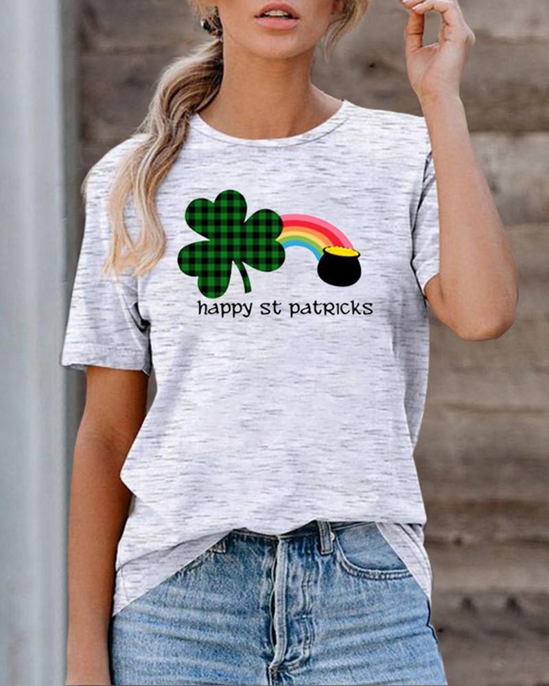 

Leaf Letter Print Short Sleeve Cotton T-Shirt, Style2