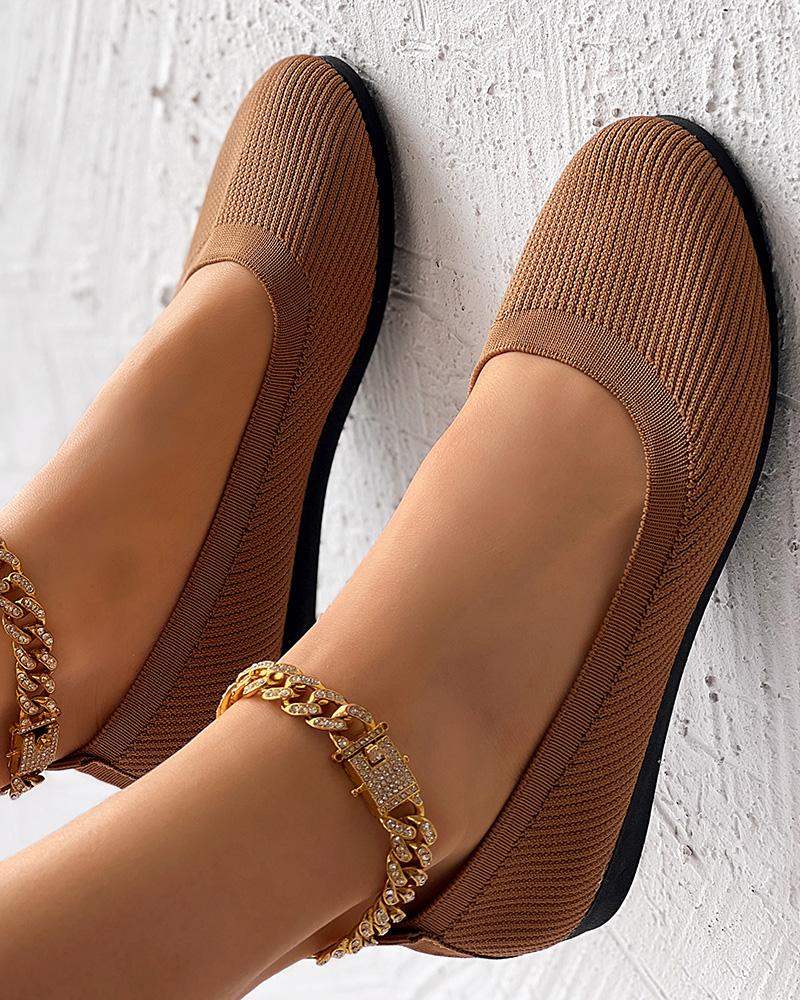 

Comfortable Knit Casual Loafers, Brown
