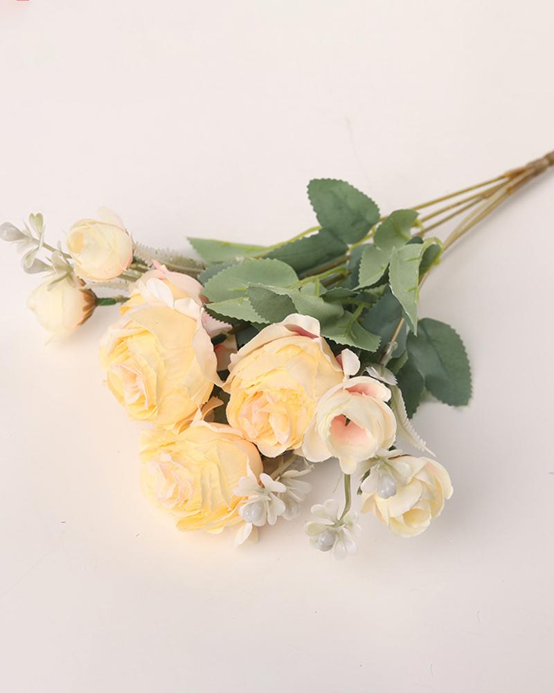 

6 Heads Artificial Rose Flowers Bouquet For Home Bridal Wedding Party Decor, Champagne