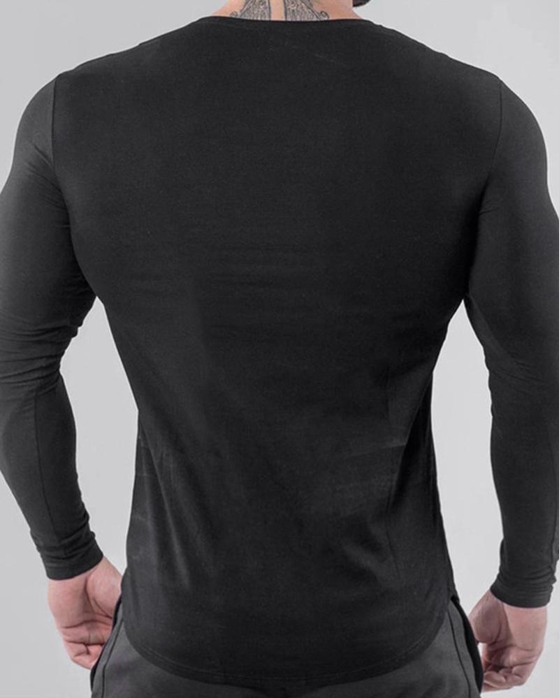 

Solid Long Sleeve Skinny T-shirts, Black
