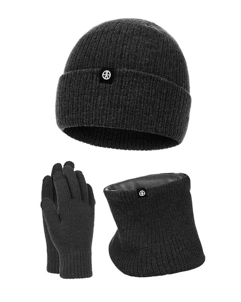 

3PCS Women's Beanie Slouchy Outdoor Daily Knit Portable Windproof Comfort Thermal Hat & Gloves & Neck Warmer Set, Black