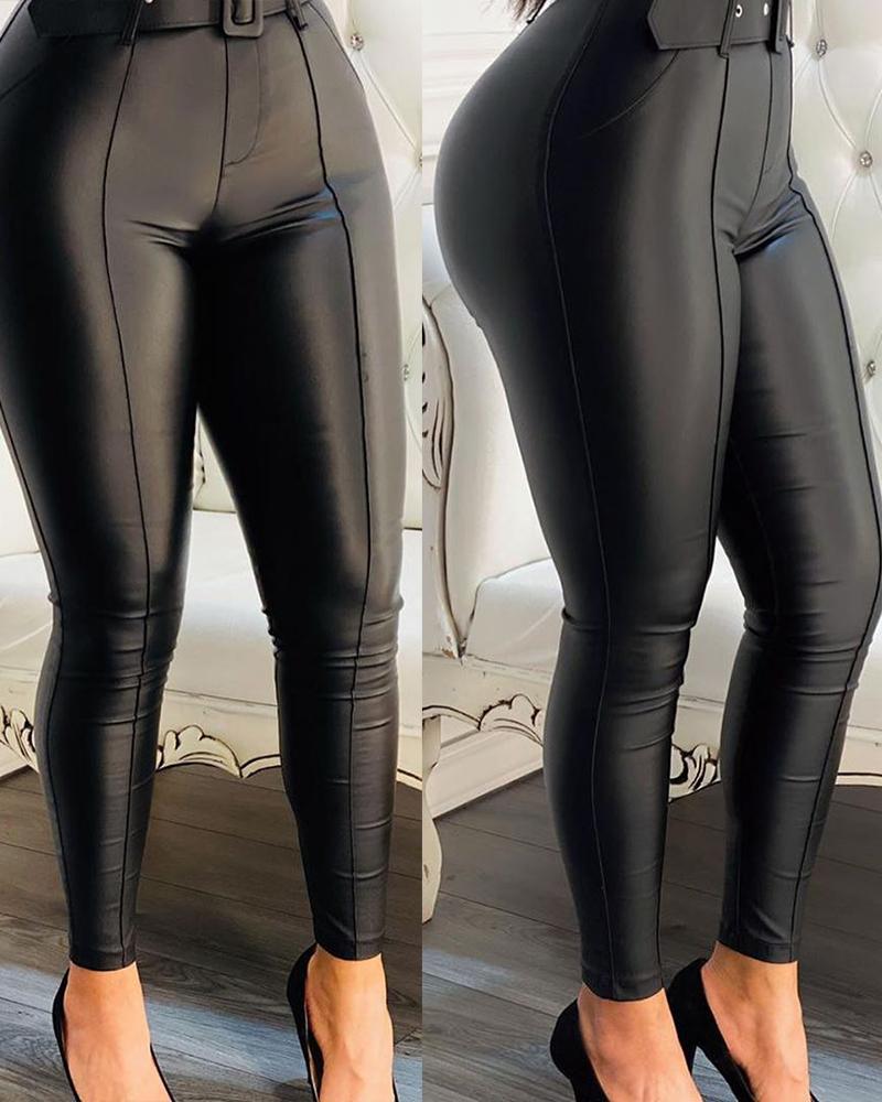 

PU Leather High Waist Skinny Pants, Black