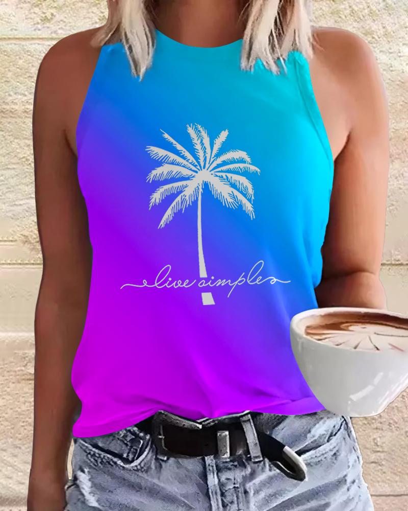 

Plus Size Live Simple Coconut Tree Print Ombre Casual Tank Top, Multicolor