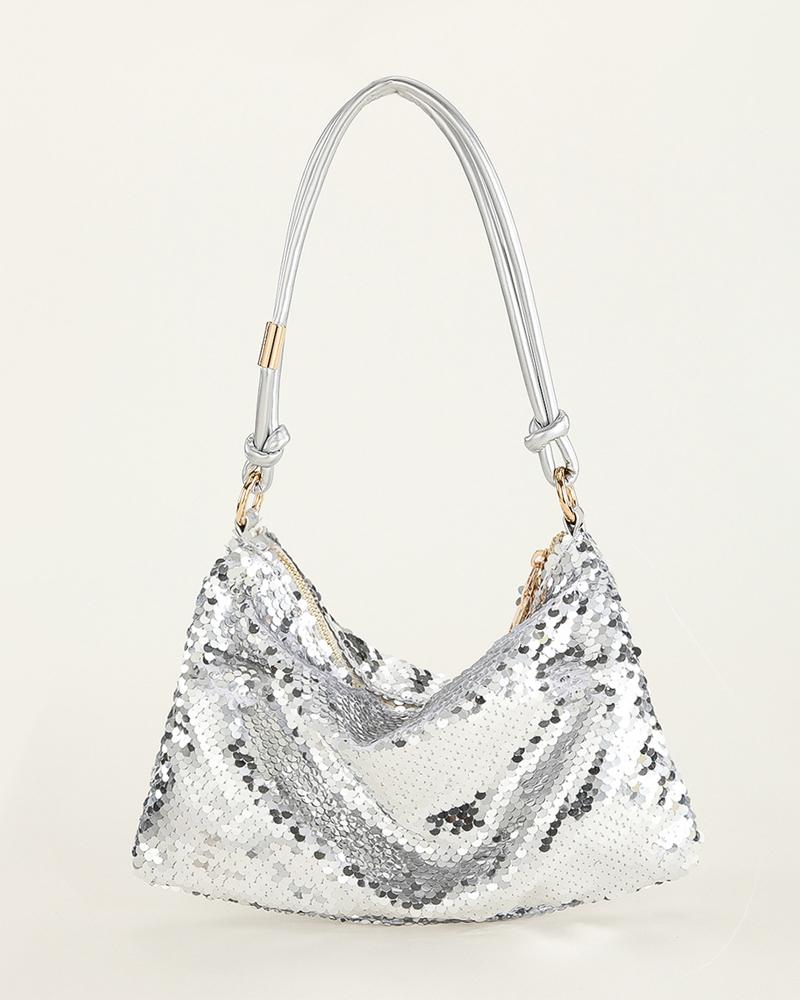 

Allover Sequin Evening Bag, Silver