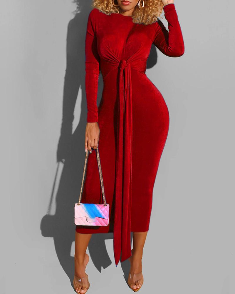 

Tied Detail Long Sleeve Bodycon Dress, Red