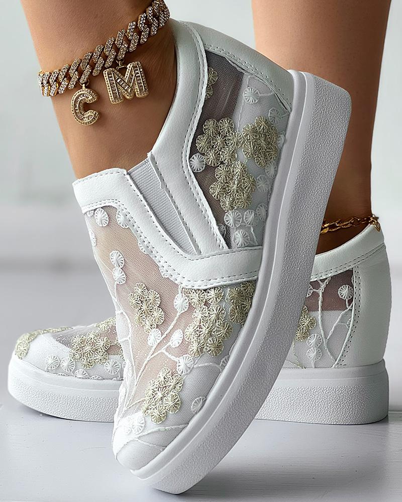 

Plants Embroidery Hidden Wedge Sneakers, Beige