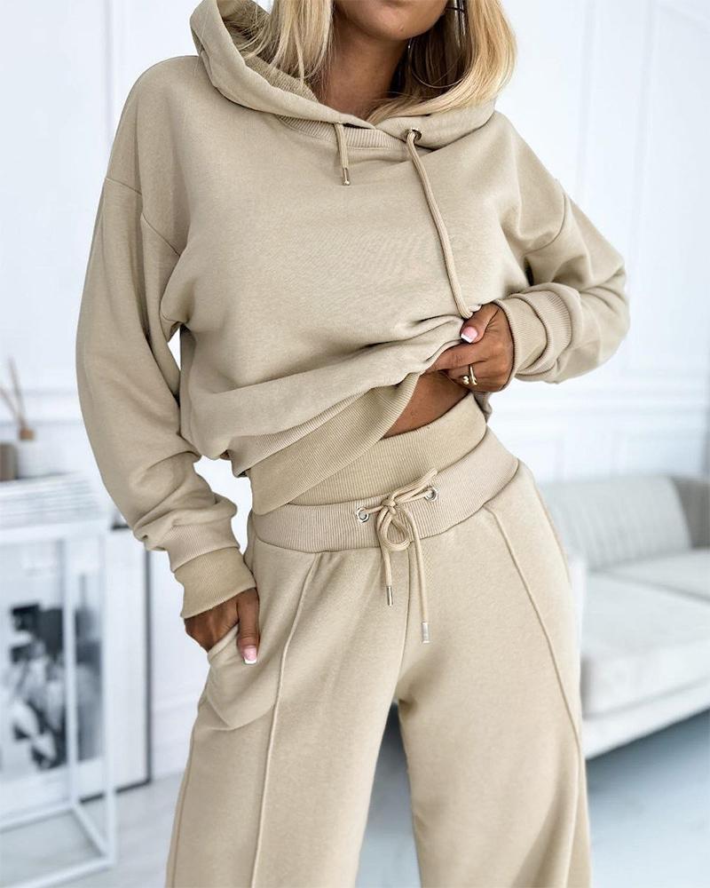 

Fake Two Piece Hoodie & Wide Leg Pant Set, Khaki