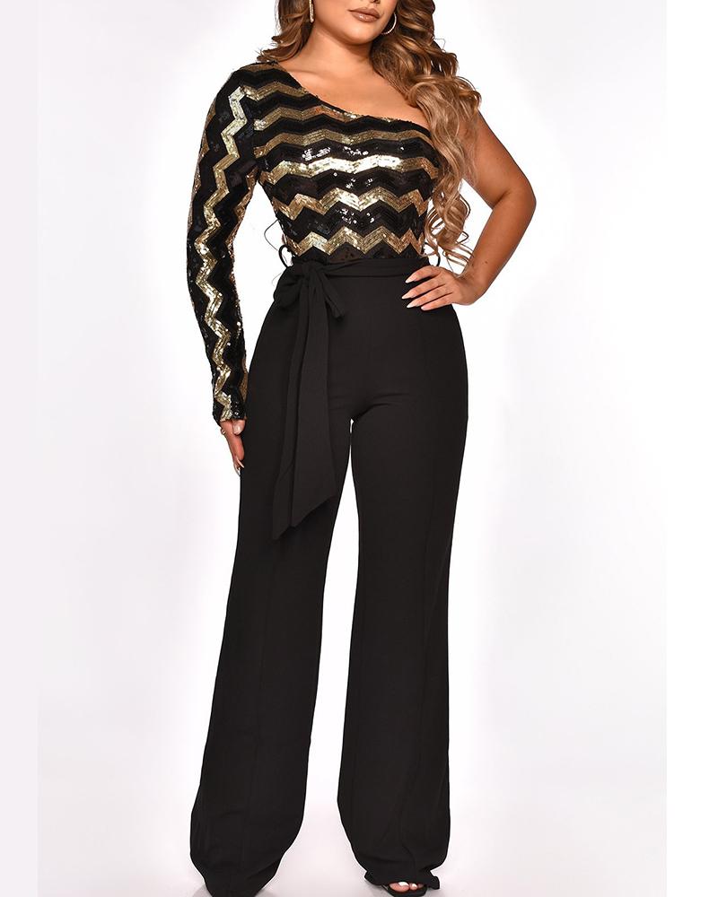 

Contrast Sequin Wide Leg Jumpsuit, Yellow