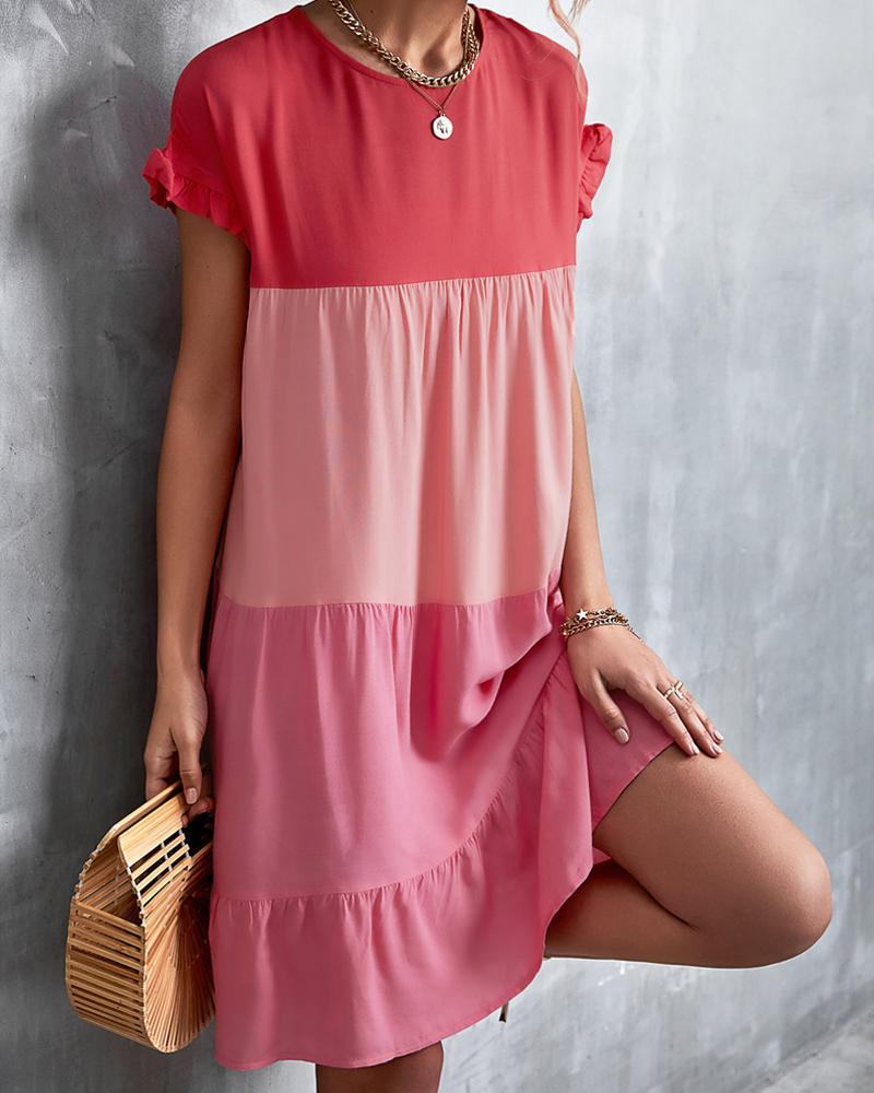 

Frill Hem Ruffles Smock Midi Dress, Pink