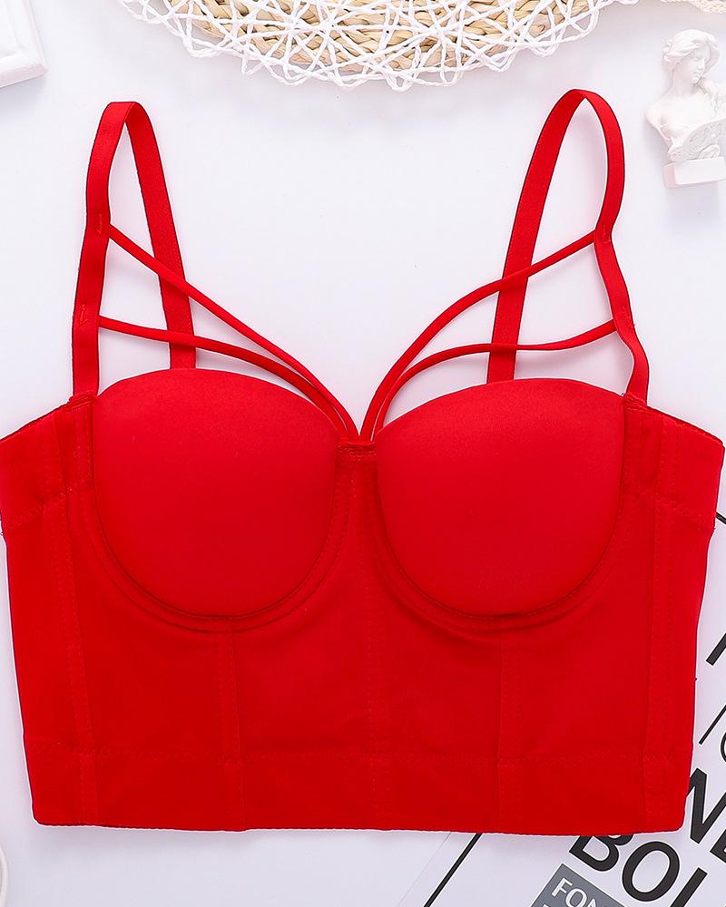 

Multi Strap Buckle Back Crop Corset Top, Red
