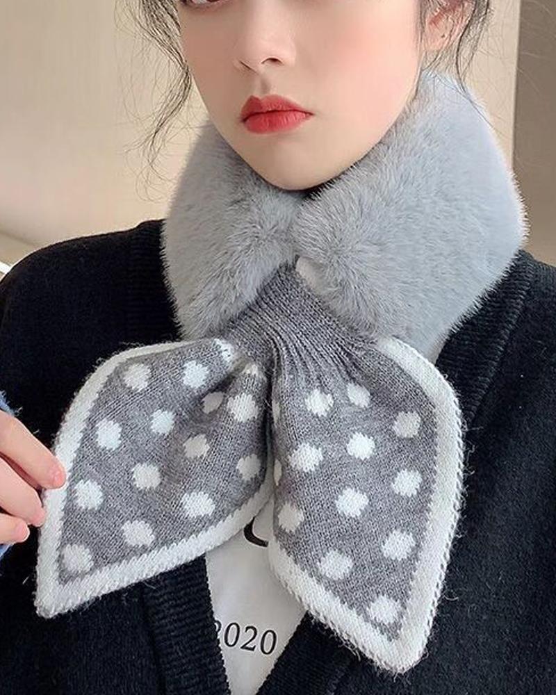 

1pc Polka Dot Fuzzy Scarf, Gray