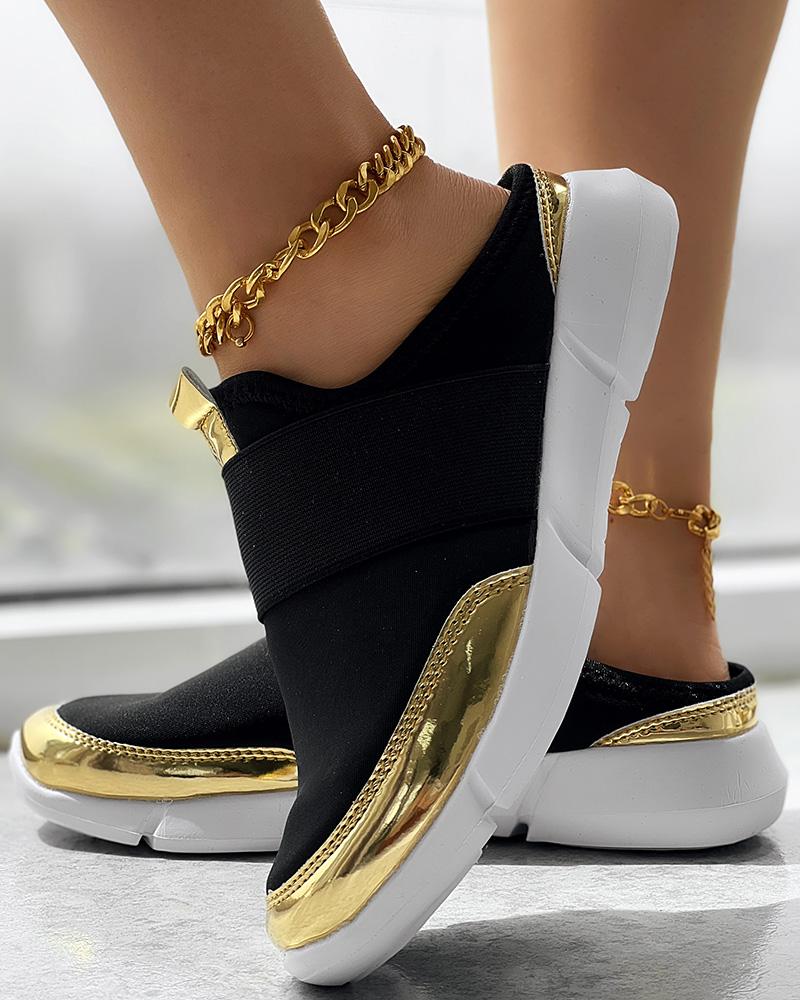 

Colorblock Breathable Sneakers Casual Mules, Black