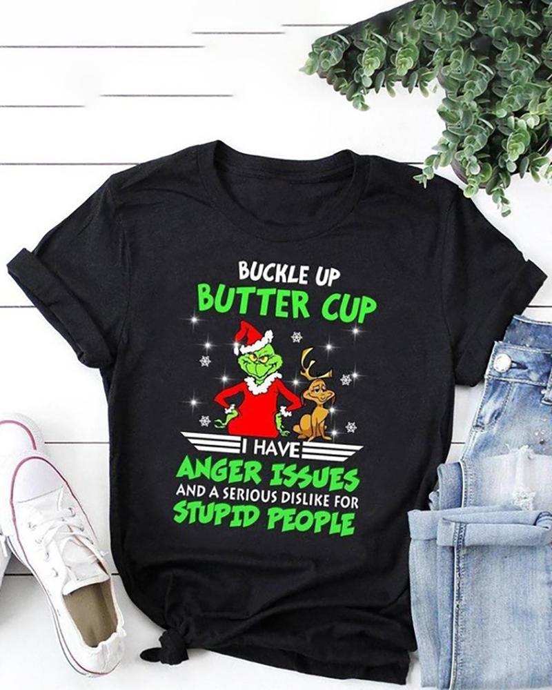 T-shirt de Noël à manches courtes avec imprimé lettre et flocon de neige