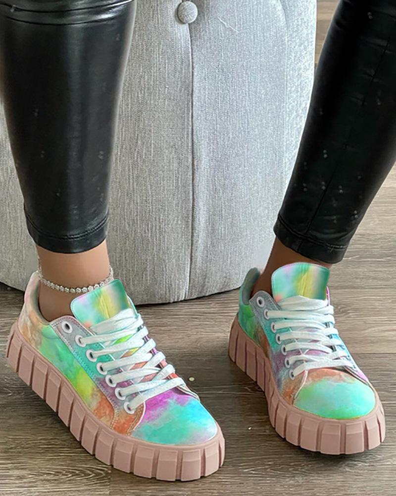 

Eyelet Lace-up Platform Sneakers, Multicolor