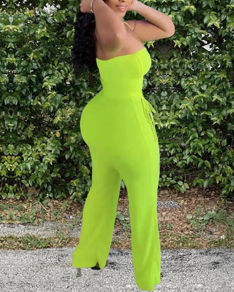 

Solid One Shoulder Slim Tanks With Wide Leg Pants Suit Sets, Lvs green