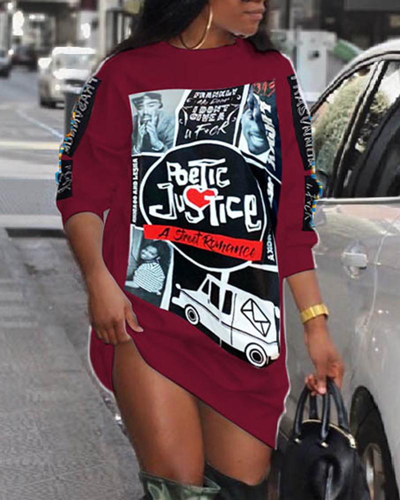 

Poetic Justice Graphic Print Long Sleeve Sweatshirt Dress, Wine red